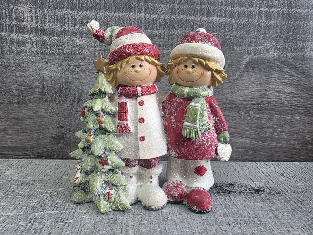 Delton Productions 2 Boys Winter Sugar Snow Christmas Tree Figure 320d6